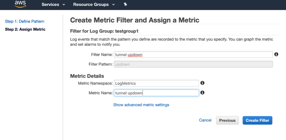 Create a Metric filter