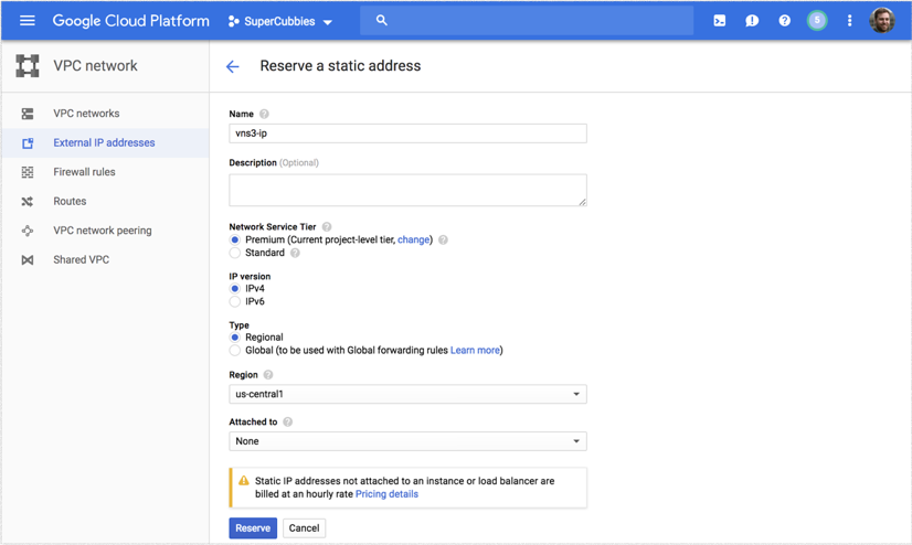 VNS3 Cloud Setup GCE Static IP 2